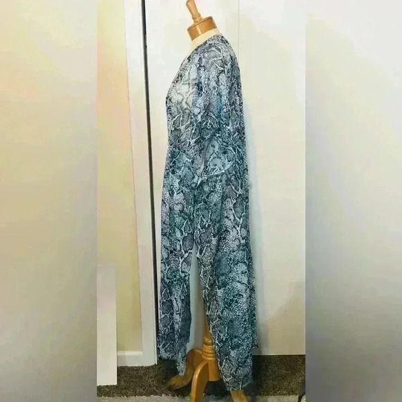 Carlos by Carlos Santana Blue Snake Print Maxi Kimono Sheer Cover Up size O/S - Picture 3 of 10
